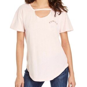 good hYOUman Female light pink relaxed fit cut-out distressed t-shirt